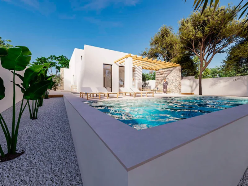 Villa de estilo ibicenco en venta en Moraira con piscina privada