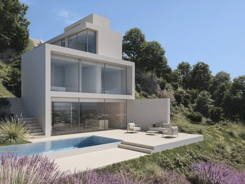 Villa moderna en Benissa, La Fustera con vistas al mar y ascensor