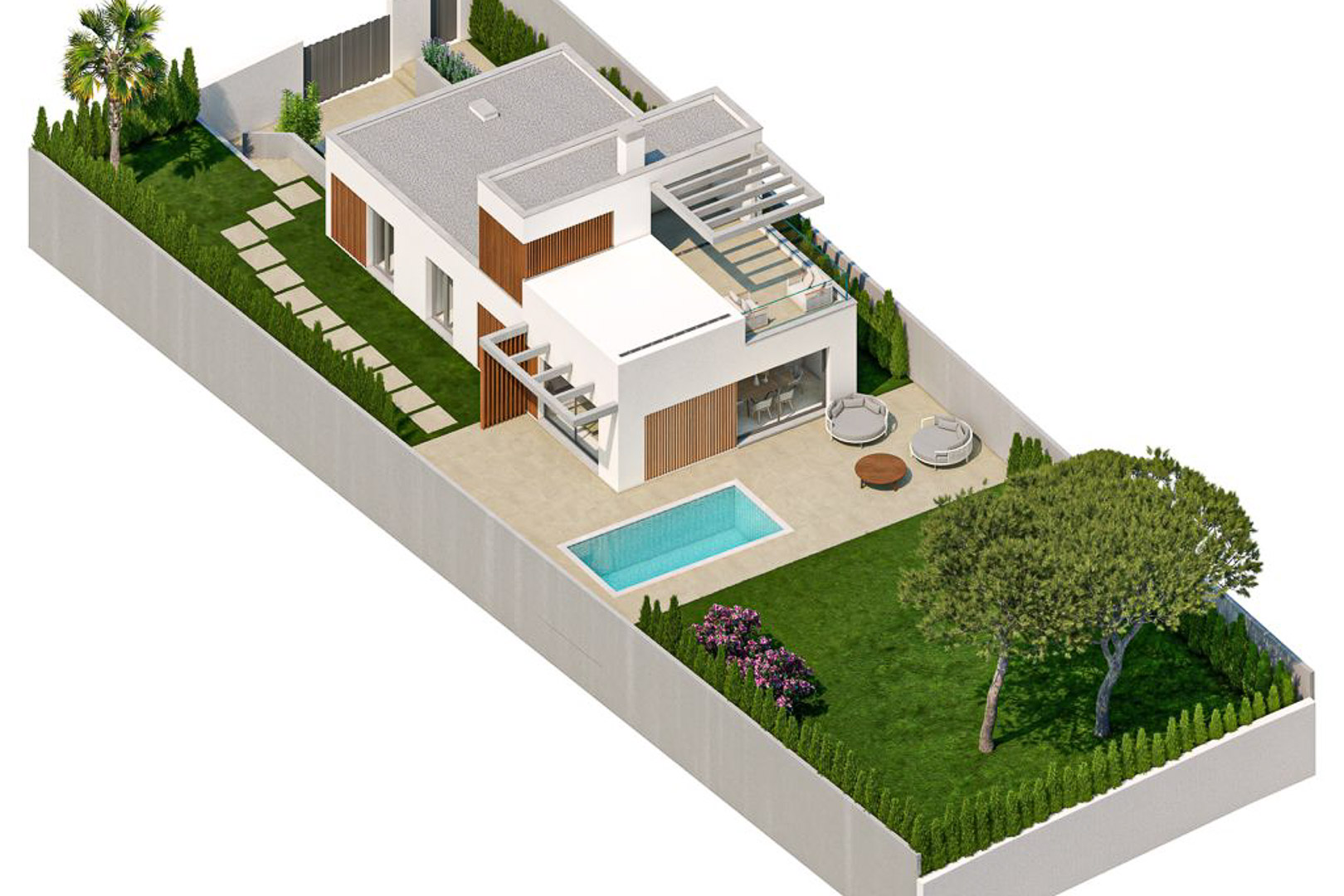 Villa moderna de tres dormitorios con piscina privada en Finestrat
