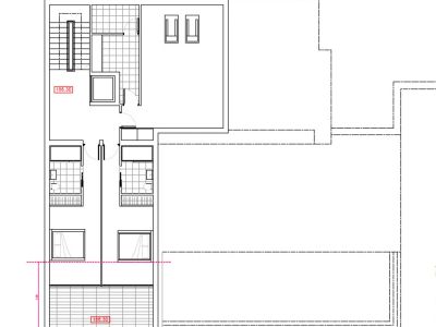 Plano arquitectónico que muestra la distribución de dos dormitorios con baños en suite y acceso a una terraza.