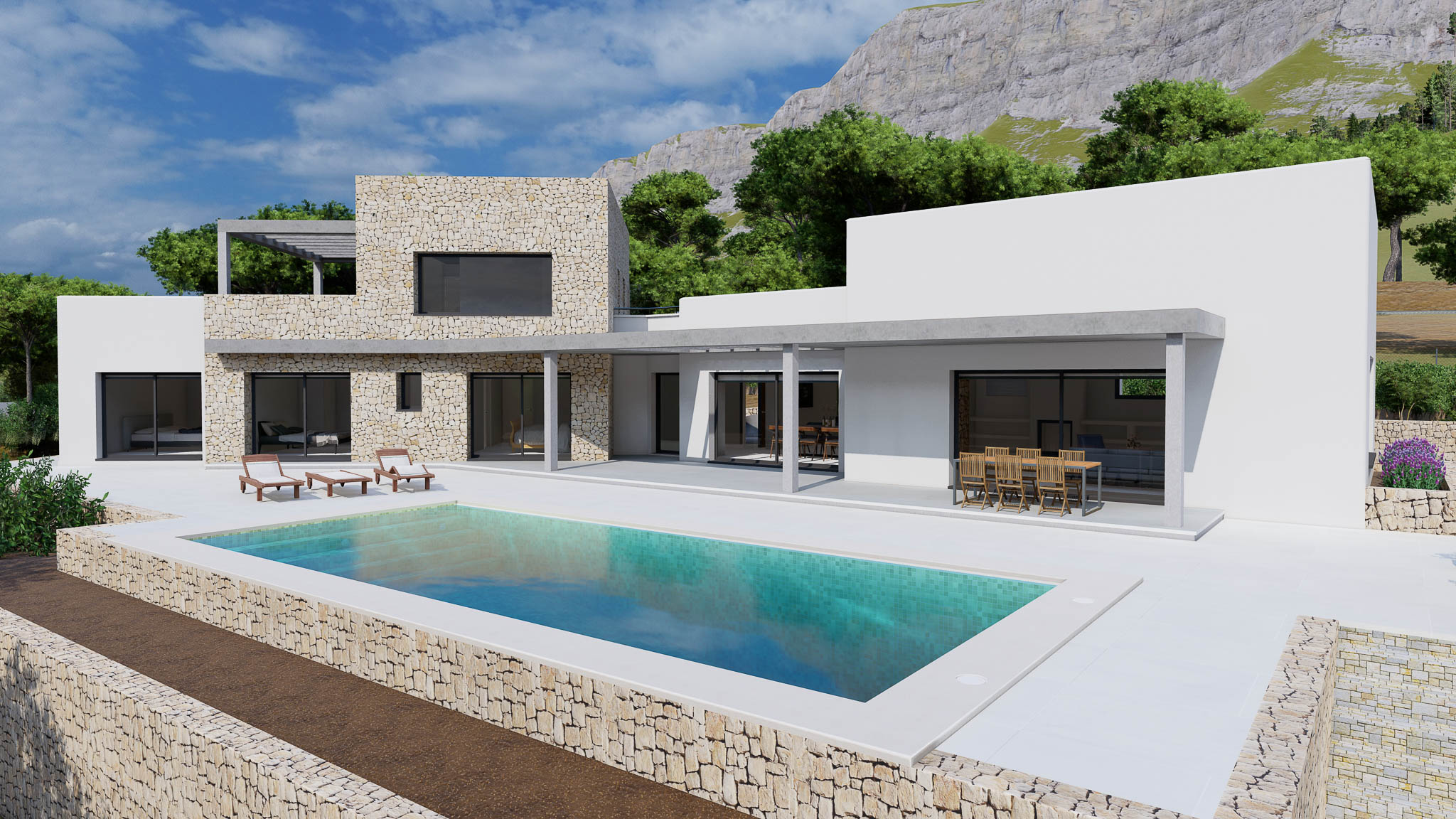 Exterior de villa con piscina Exterior de villa con piscina