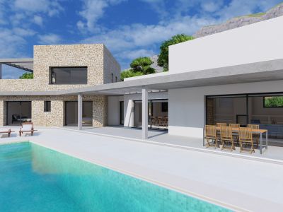 Exterior con terraza y piscina