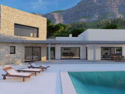 Exterior de la villa con piscina