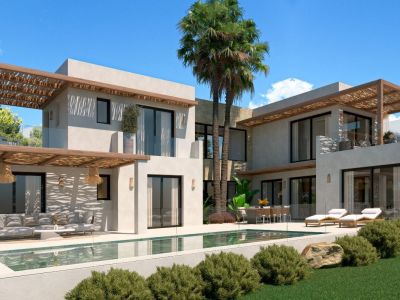 Exterior de la villa con piscina