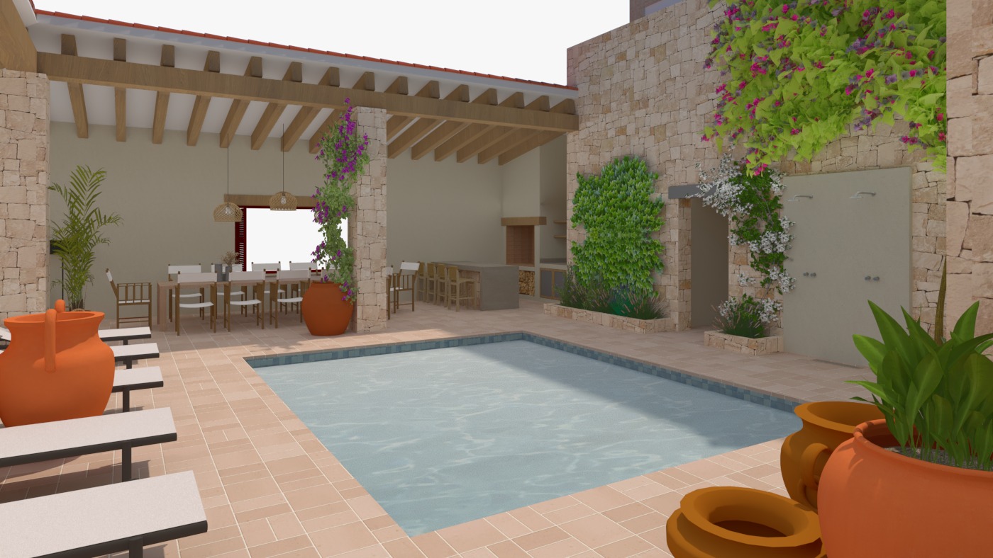 Patio con piscina