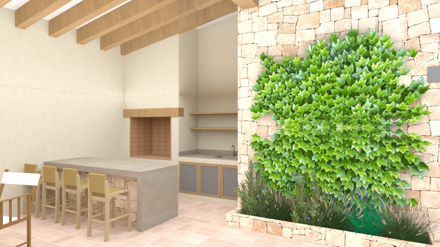 Cocina exterior con barbacoa