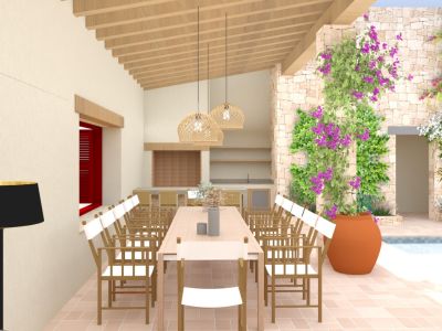 Porche cubierto y patio exterior