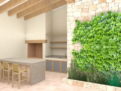 Cocina exterior con barbacoa