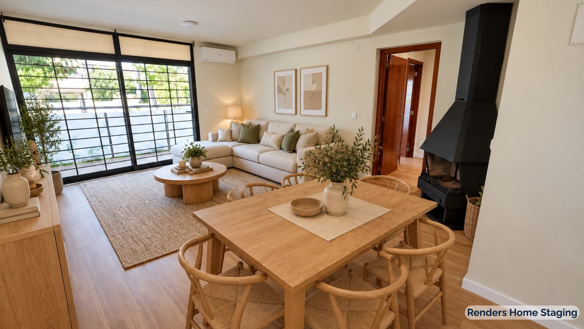 Salón comedor con chimenea