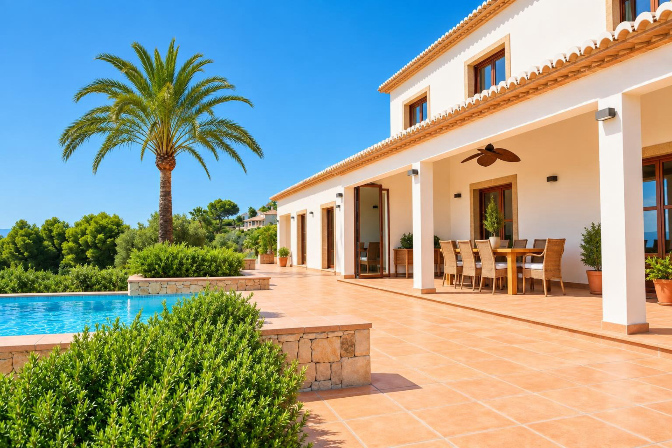 Terraza cubierta y piscina