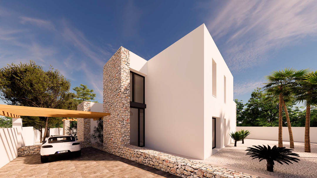 Fachada exterior con aparcamiento