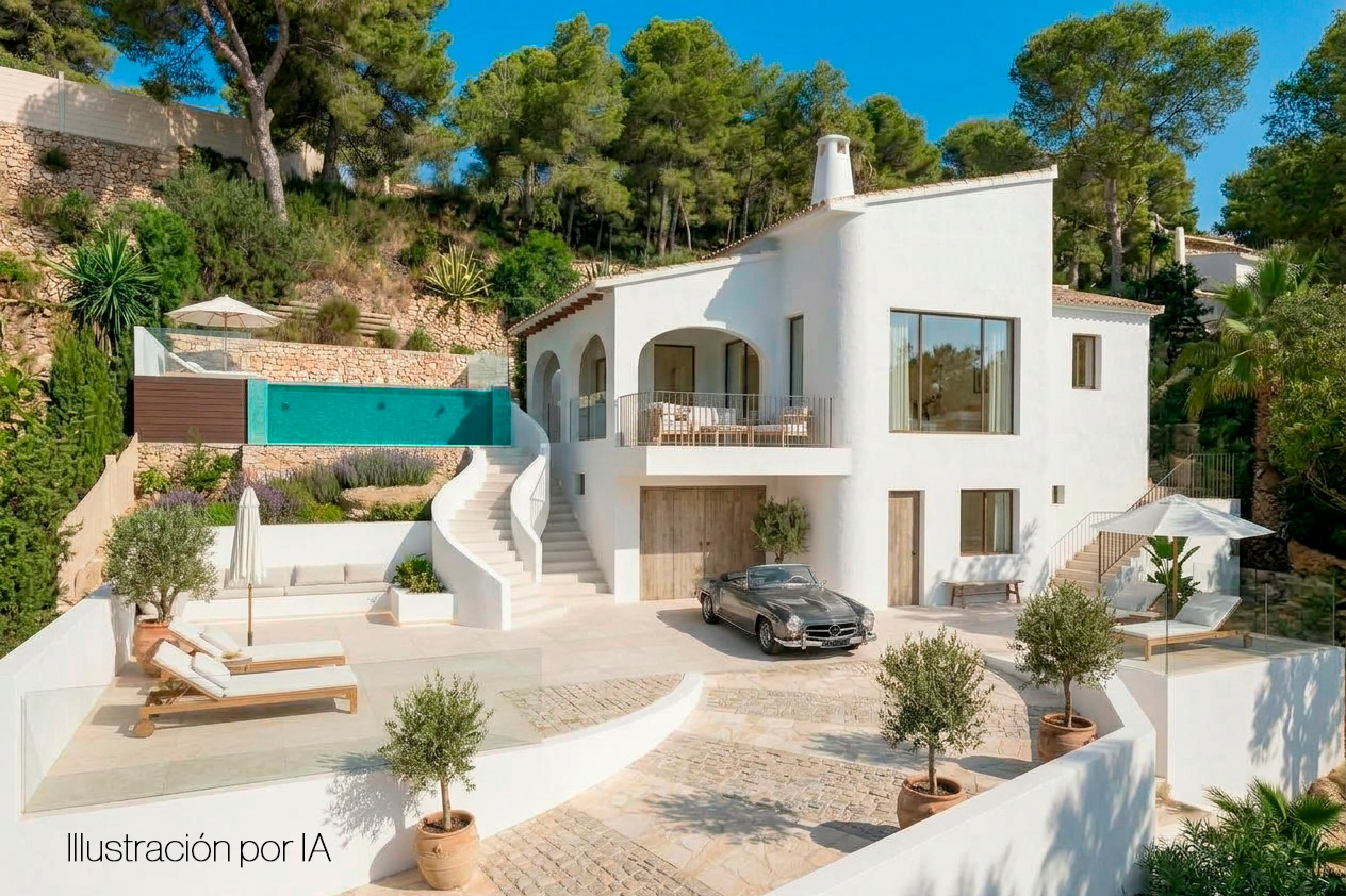 Exterior de la villa con piscina