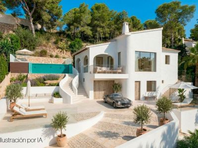 Exterior de la villa con piscina