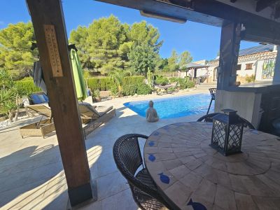 Terraza cubierta y piscina