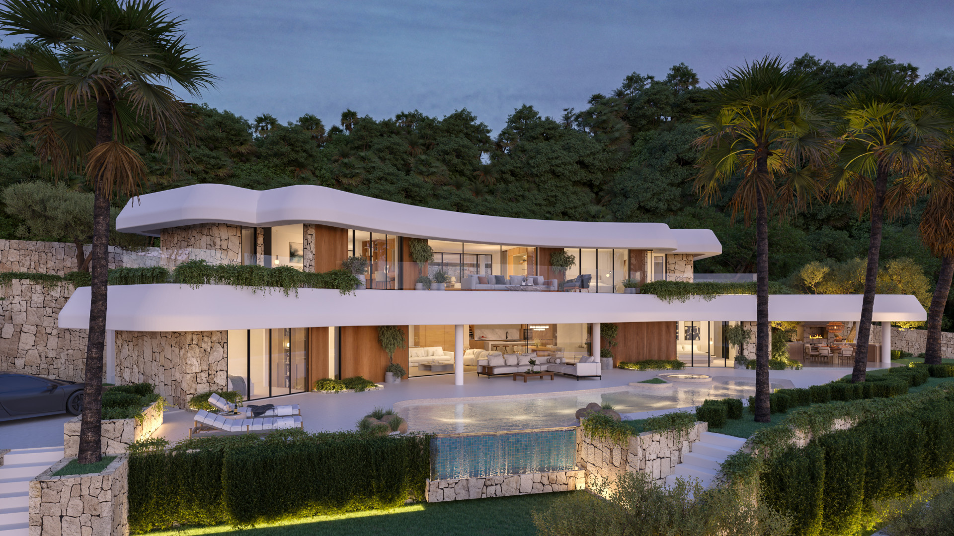 Vista exterior con piscina