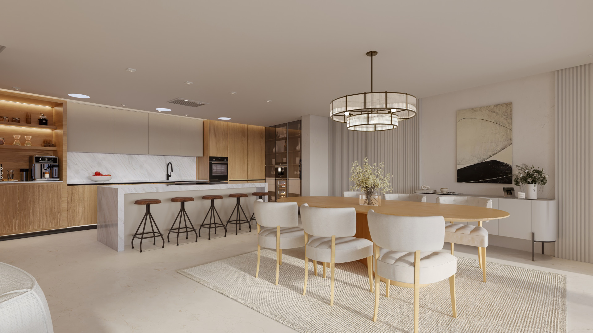 Cocina abierta y comedor
