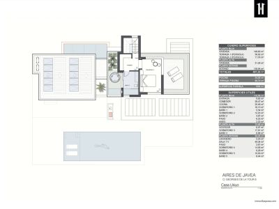 Planta alta con dormitorio principal, vestidor, baño en suite y acceso directo a una terraza con jacuzzi exterior.