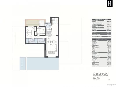 Planta sótano detallando dos dormitorios con baños adyacentes, una amplia sala de TV y lavadero, accesible por escalera interior.